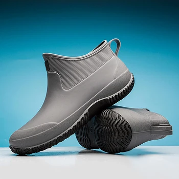 2022 Novo Colorido Chuva Sapatos Botas de Pesca de Homens de Curto Botas de Chuva de Cozinha Anti-Derrapante Sapatos Baixos Superior Impermeável Exterior de Sapatos  5
