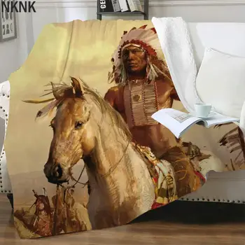 NKNK Brank Indios Mantas Cobertores de Cavalo Para Camas de Guerra de Pelúcia Jogar Cobertor Sherpa Cobertor Animal Vintage Poliéster Aconchegante  3