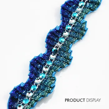 Frisado Glitter Azul Tecido Trançado de Costurar Apliques Decorados Laço de Fita Guarnição de Costura Suprimentos para Artesanato, Roupas 20yard/T775  4
