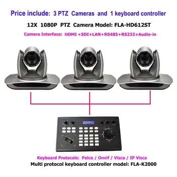 1080P 60fps 12X de Zoom Óptico de PTZ SDI / HDMI de Vídeo Conferência Câmara e RS232 IP de Difusão Joystick Controlador do Teclado  5
