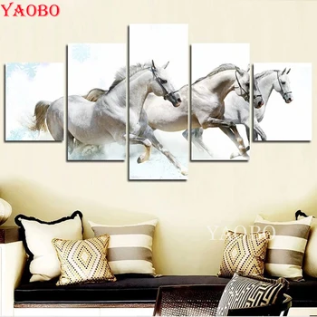 5 Painel de Execução Cavalo Branco Bordado de Diamante de Exibição Completa 5D DIY Diamante Pintura de imagem em mosaico cola 3 d a decoração home  5