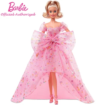 Barbie Série de Assinatura Feliz Aniversário Desejos Menina Loira Brinquedos Vestido de Tule cor-de-Rosa Sapatos de Criança da Boneca HCB89 Para Crianças, Presente de Aniversário  10