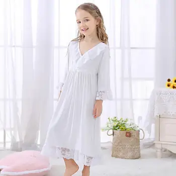 2019 a coleção Primavera / Verão para Crianças de Bebê Menina Pijamas Rendas, Babados Vestido de Noite do Vintage Camisola Crianças em Casa Desgaste Princesa Sleepshirt  10