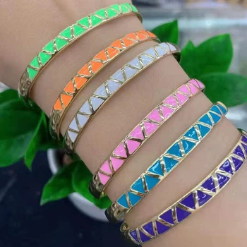 Moda Zircão pulseira manguito jóias Multi cor do arco-íris Esmalte Pulseira Para Mulheres  5