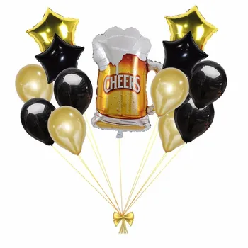 13pcs Grande Caneca de Cerveja E 18inch Estrelas Folha de Balões Preto E Ouro Globos Festa de Aniversário, Decorações de Adultos Decoração do Casamento de Suprimentos  10