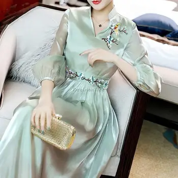 2023 oriental melhorado cheongsam vestido étnico Chinês de estilo as mulheres graciosas vintage solta chiffon vestido de festa à noite qipao a26  5
