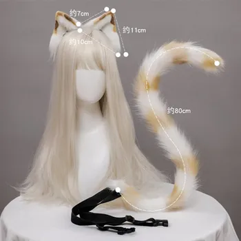 2Pcs/set de Pelúcia Lolita Cosplay Acessórios Realistas Cabeça Cauda de Gato Halloween Headwear de Vestir Kawaii Acessório de Cabelo  4