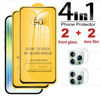 Para o iPhone 14 Pro 6.1 polegadas 4in1 9D Completo Tampa de Vidro de Proteção de Filme Para o iPhone da Apple 14 Pro Max iphon 14Plus HD Protetor de Tela  5