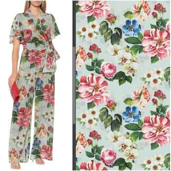 Moda Multi-coloridas Flores Impresso Fino Tecido Chiffon Para a Mulher Vestidos de Verão Blusa Tecido ткань Pt Tissu DIY Pano  4