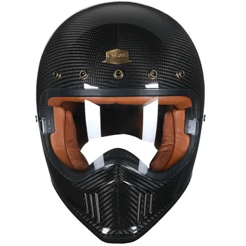 Adequado para retro capacete de moto de rua fora-de-estrada cheia de capacete de fibra de carbono capacete de moto  5