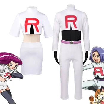 Anime Equipe Rocket Trajes Cosplay James Kojirou Vestido Vestido Trajes de Halloween para as Mulheres Terno de Festa Uniforme Colthing Conjunto Completo  5