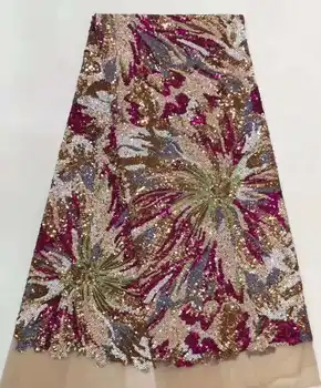 High-end de tecido de cetim coloridas, lantejoulas francês de malha de fios de renda Nigéria tecido Para Vestidos de Casamento vestido de festa de desgaste  5