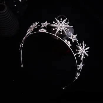 Barroco Luxo Bling Cristal Estrelas Cabeça De Noiva Tiaras Coroa De Strass Concurso De Diadema Noiva Hairband Acessórios Do Cabelo Do Casamento  5