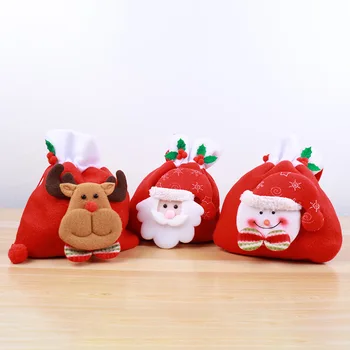1pcs de Natal Criativo Crianças Saco de Presente de Ornamentos Escovado Pano, Sacola para Doces Cartoon Papai Noel Portátil de Fechamento do Saco de Presente  5