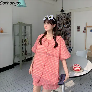 Pijama Conjuntos De Mulher Doce Harajuku Kawaii Dormir Desgaste De Verão Solto Chique Coreano Moda Vintage Elegante Casual Simples Manta Novo  2