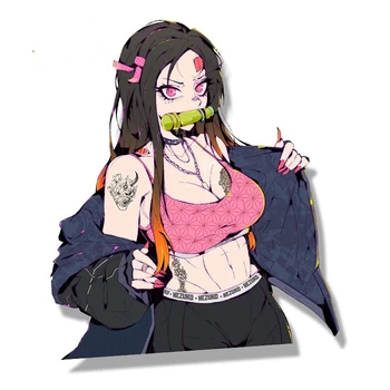 FUYOOHI Jogar Adesivos Nezuko Rua Tatuagem de Moda, Etiqueta do Carro do Anime Demon Slayer Esboço JDM Cartoon Peeker Menina Janela de Decalque  3