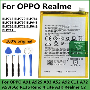 Original para Oppo A91 A92S A83 A52 A92 C11 C25 A72 A53 5G R11S Reno 4 Lite A1K BLP765 BLP779 BLP781 BLP793 BLP797 BLP643 Bateria  5