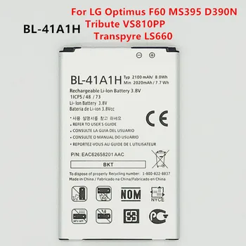 Novo 2100mAh BL-41A1H Substituição da Bateria Para LG Optimus F60 MS395 D390N Homenagem VS810PP Transpyre LS660 BL41A1H  1