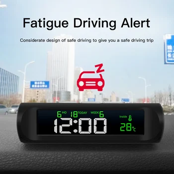 Carro Digital Relógio Termômetro de Fadiga de Condução Led de Alerta de Exibição de Data Automática Eletrônica Relógio Automático On/off Luminosidade Ajustável  5