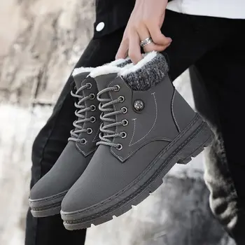 Botas de neve de Homens de Couro Sapatos de Inverno Confortável Arranque a Quente de Peles de cordões de Sapatos da Moda de Calçado de homem antiderrapante Homem Botas da Marca do Designer  3