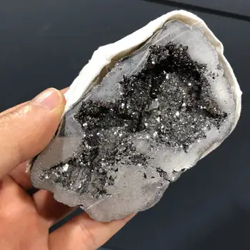 Natural Ágata Cinza Prata Geode Fatia De Cristal De Quartzo Cluster Minerais Reiki Cura De Cristal Decoração Home  5