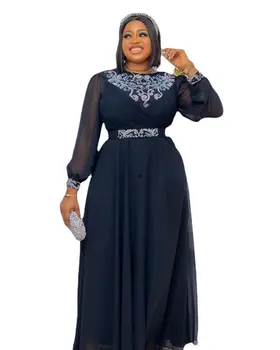 Elegante Africana Maxi Vestidos para Mulheres 2022 Novo Plus Size Bordado Festa à Noite Vestido Longo de Verão Kaftan Muçulmano Roupas  5