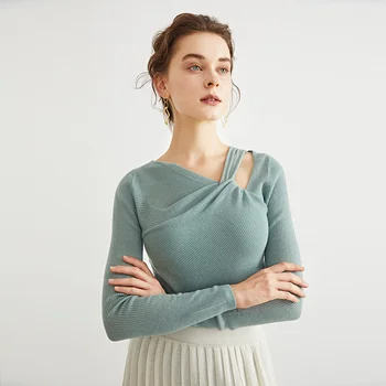 2021 a Primavera e o Outono as mulheres, a Cruz de V-pescoço para fora do ombro suéter torcido para dentro com fino de malha de mulheres pulôver s8121  5