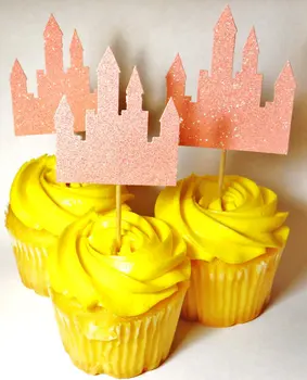 Glitter Princess Castle Cupcake Toppers aniversário de Casamento rústico Chuveiro Nupcial a Festa de Noivado de alimentos pega  5