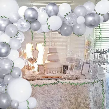 JOLLYBOOM Branco Prata Balões Garland Arco Kit de Fundo, Decoração com Artificial Vinha para Capina Festa de Aniversário de Suprimentos  0