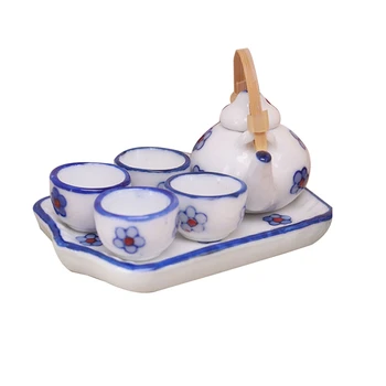 1:12 Miniatura de Estilo Japonês Xícara de Chá de Set/6Pcs de Cerâmica de Louça de mesa Bule de chá de Cozinha, Acessórios de Casa de bonecas  5