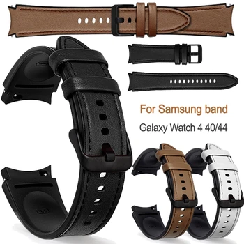 Silicone+Pulseira de couro Para Samsung Galaxy Watch 4 44mm 40mm Banda Fivela de Metal Pulseiras Pulseira de Cinto  5