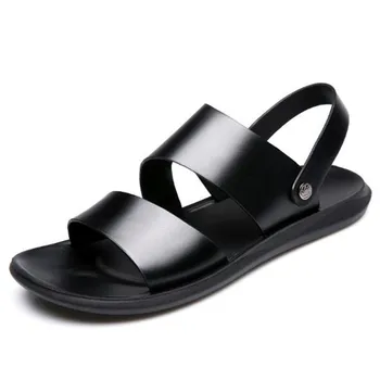 Nova Moda Casual BeachShoes grossa com sola resistente ao desgaste Sandálias dos homens de Couro de duplo uso de Sandálias e chinelos de Couro, Sapatos de Praia  4