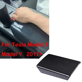 Tesla Model 3 Y de Armazenamento do Centro de apoio de Braço Capa Guarnição Adesivo 100% Seco de Fibra de Carbono, Interior de Peças de Automóveis, Acessórios 1PCS  10