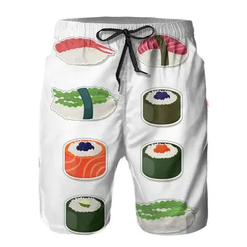 Sushi japonês Homens de Calções de Praia de Verão Ilha de Férias de Praia, Shorts de Homens Largas E Casuais Executando Calções de Desporto Calças Soltas  5