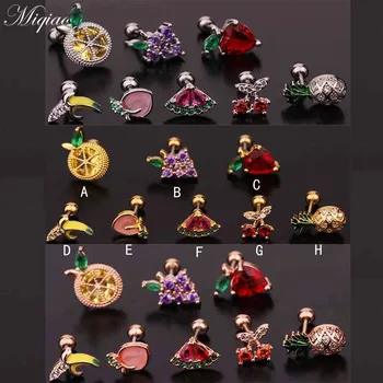 Miqiao 2pcs Elegante e Bonito Personalidade cravejado de Diamantes de Frutas Brincos Jóia Piercing do Corpo Humano  10