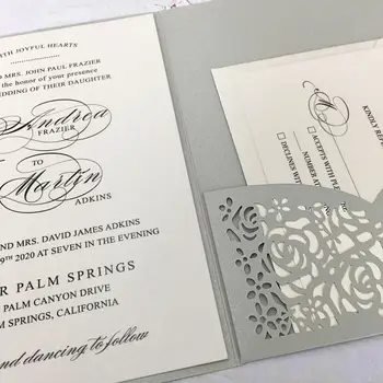 Exigente Noiva Cinza de Prata de Convites de Casamento com Cartões RSVP, Corte a Laser Convites para Negócios Tema - Conjunto de 50 pcs  5
