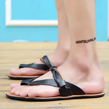 Flip-Flops Homens Sandálias de Verão, chinelos de quarto Tênis Casual de Couro à beira-Mar da Praia Respirável Slides Homens de Marca da Designer de Sapatos 2017  5