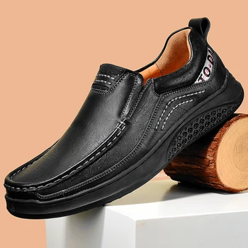 2021 a Primavera e o Outono Macio, com sola de Sapatos de Couro, masculina Casual Sapatos de Cabeça Redonda Vestido Sapatos Confortáveis Sapatos de Negócios  5