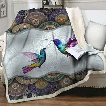 Pássaro colorido Impresso em 3D de Pelúcia Velo Jogar Cobertores de Adultos Moda Suaves Capa de Edredão Home Office Lavável Sherpa Nap Cobertor  5