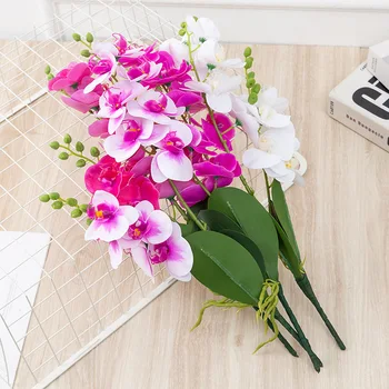 1pc Artificial Phalaenopsis Flor Borboleta de Orquídea Flores com Folhas de Casamento a Decoração Home  5