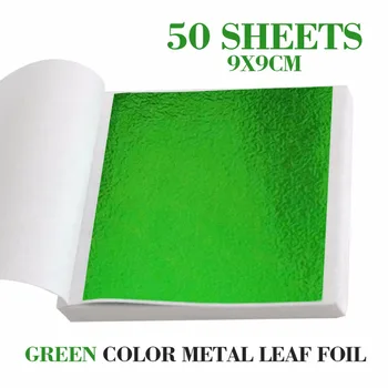 50 Folhas de Cor Verde-Folha de Metal Imitação Folha de Ouro Dourado de Arte, de Artesanato de DIY  3