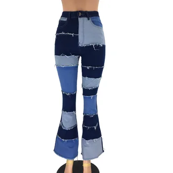 2021 Design Moderno das Mulheres de Cintura Alta Costura de Jeans Flare Moda Casual Trecho Boot Cut Jeans Rua Hipster de Jeans, Calças  10