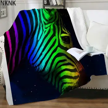 NKNK Zebra Cobertor Listra Fina Colcha Colorida Cobertores Para Camas de arco-íris Colcha Para Cama Sherpa Cobertor de Moda Premium Padrão  4
