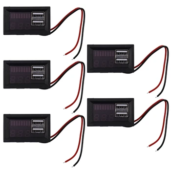 5X Vermelho Led Display Digital Voltímetro Medidor de Volt Testador de Painel Para Dc 12V Carros Veículos USB 5V2A Saída de 12,6 V Bateria  0