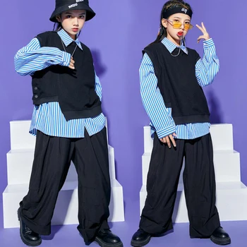 Crianças Kpop Roupas de Hip Hop Roupas de tamanho grande Camisa Colete Tops Streetwear Calças para Menina, Menino Rapper Dança Traje de Roupas  1