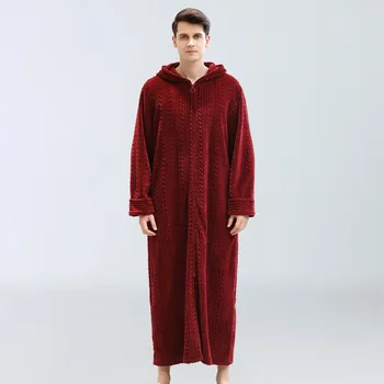 Roupão Com Capuz Vestido De Pijamas Loungewear Outono Inverno Homens De Flanela Manto Coral Do Fleece Quimono Zíper Da Roupa De Dormir Em Casa De Desgaste  4
