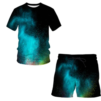 2022 Novo Salpicado padrão de tie dye Verão Impressos em 3D dos Homens T-shirt, Shorts Conjunto de Homens Praia O Pescoço de Manga Curta, a Roupa dos Homens de Terno  5