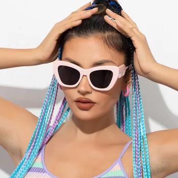 2022 Nova Moda De Verão Cor-De-Rosa Óculos Estilo Olho De Gato Mulheres Designer Da Marca Vintage Grandes Óculos De Sol Feminino Mostram Tons Oculos De Sol  5