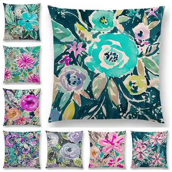 Novo Design Aquarela Flores Impressões de Capa de Almofada de Decoração de Casa de Sofá Jogar Fronha 25 cores disponíveis  4