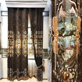 Europeu de Luxo chenille Cortinas para Sala de estar Janela de sombrite de Jantar bordado cortina para o quarto  5